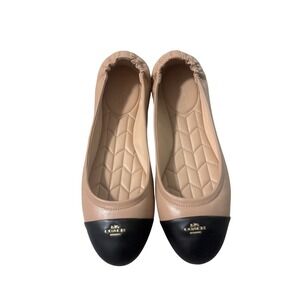 Coach Womens Leather Cap Toe Ballet Flats Beige Black Quilted Insole G4831